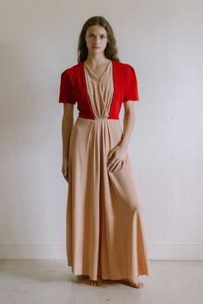 1940s colorblock rayon crepe gown
