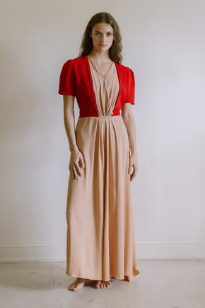 1940s colorblock rayon crepe gown