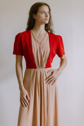 1940s colorblock rayon crepe gown