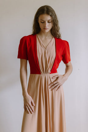 1940s colorblock rayon crepe gown