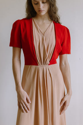 1940s colorblock rayon crepe gown