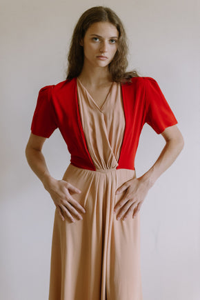 1940s colorblock rayon crepe gown