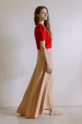 1940s colorblock rayon crepe gown
