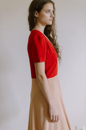 1940s colorblock rayon crepe gown