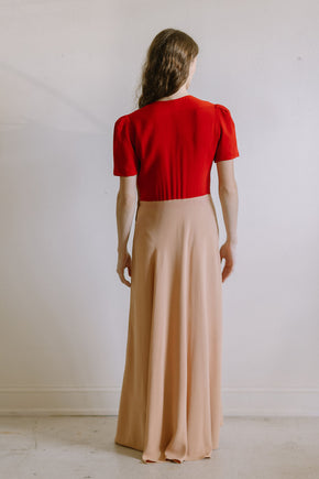 1940s colorblock rayon crepe gown