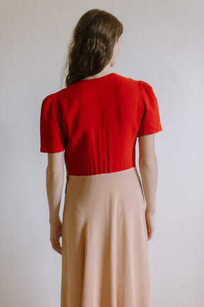 1940s colorblock rayon crepe gown