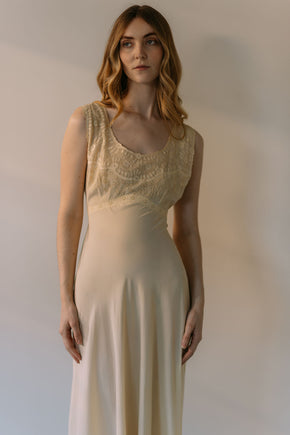 1930s bias cut Yellow embrodiered silk nightgown, France