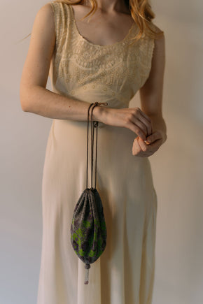 1920s beaded purple and green floral evening bag