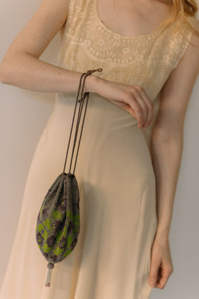1920s beaded purple and green floral evening bag