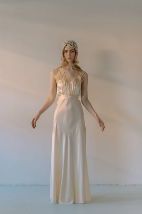 1930s bias cut cream silk lace trousseau gown