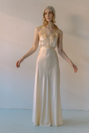 1930s bias cut cream silk lace trousseau gown
