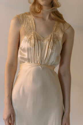 1930s bias cut cream silk lace trousseau gown