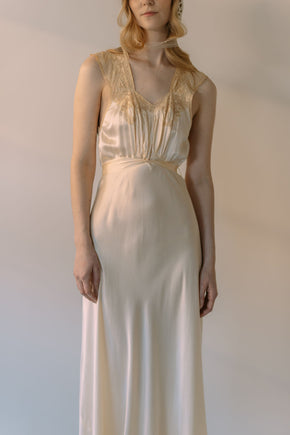 1930s bias cut cream silk lace trousseau gown