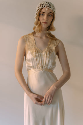 1930s bias cut cream silk lace trousseau gown