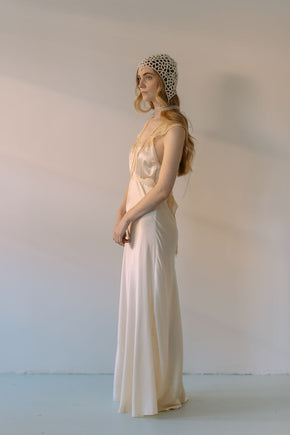 1930s bias cut cream silk lace trousseau gown