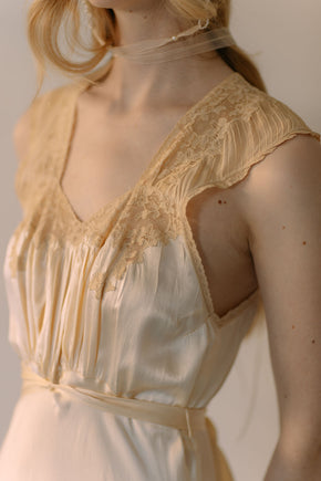 1930s bias cut cream silk lace trousseau gown