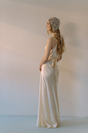 1930s bias cut cream silk lace trousseau gown