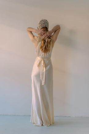 1930s bias cut cream silk lace trousseau gown