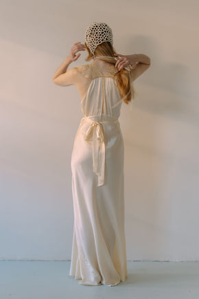 1930s bias cut cream silk lace trousseau gown
