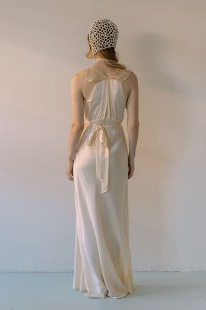 1930s bias cut cream silk lace trousseau gown