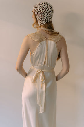1930s bias cut cream silk lace trousseau gown
