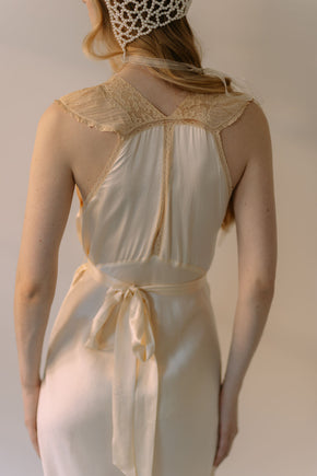 1930s bias cut cream silk lace trousseau gown