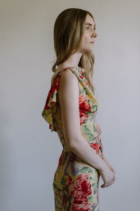 1930s floral silk crepe evening gown