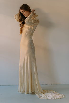 1930s champagne silk velvet wedding gown