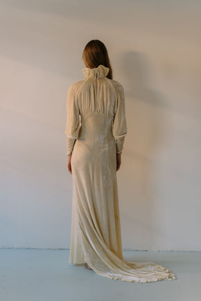 1930s champagne silk velvet wedding gown