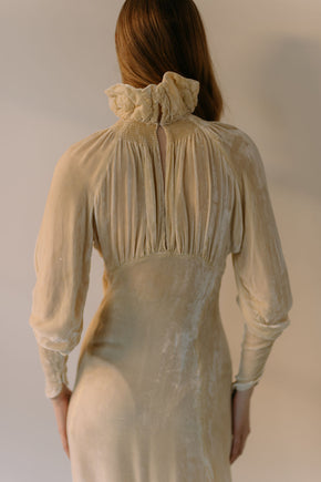 1930s champagne silk velvet wedding gown