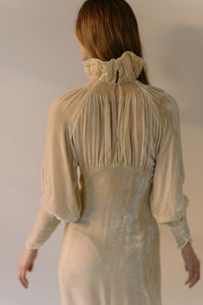 1930s champagne silk velvet wedding gown