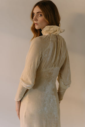 1930s champagne silk velvet wedding gown