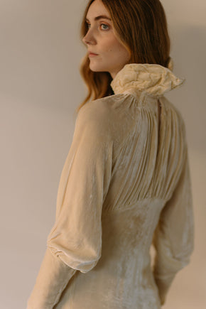 1930s champagne silk velvet wedding gown