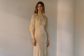 1930s champagne silk velvet wedding gown