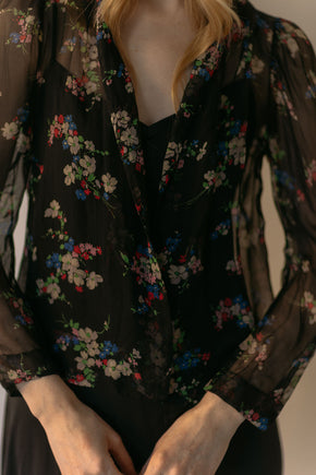 1930s French floral crepe chiffon blouse