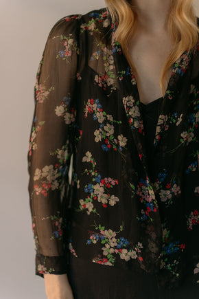 1930s French floral crepe chiffon blouse