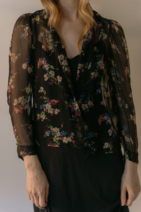 1930s French floral crepe chiffon blouse