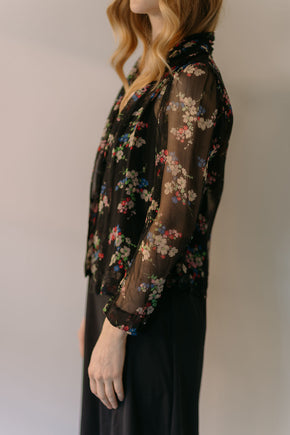 1930s French floral crepe chiffon blouse