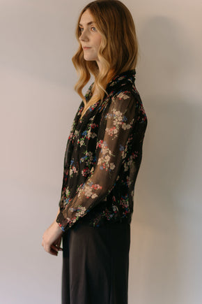 1930s French floral crepe chiffon blouse