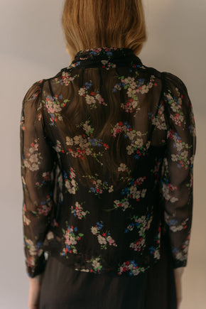 1930s French floral crepe chiffon blouse