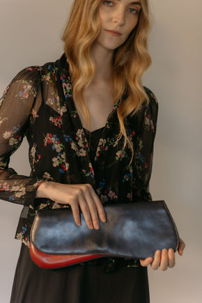 French 1940s modernist sculptural colorblock clutch