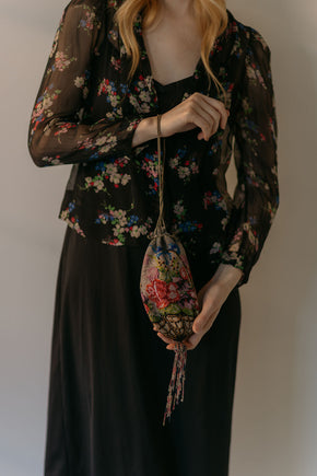 1920s pink and gray floral beaded evening bag