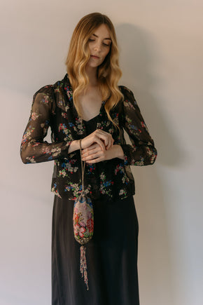 1920s pink and gray floral beaded evening bag