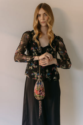 1920s pink and gray floral beaded evening bag