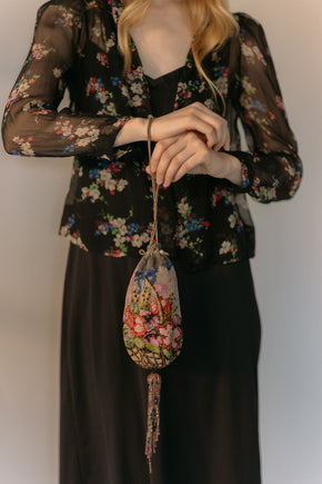 1920s pink and gray floral beaded evening bag