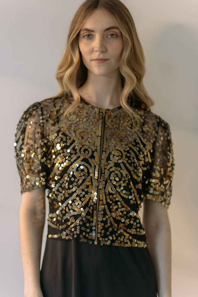 1930s gold sequin evening blouse