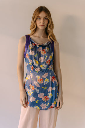 1930s G. Adida Paris floral satin beach blouse France