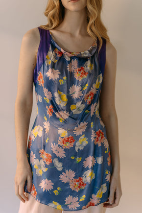 1930s G. Adida Paris floral satin beach blouse France