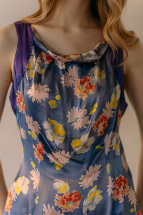 1930s G. Adida Paris floral satin beach blouse France