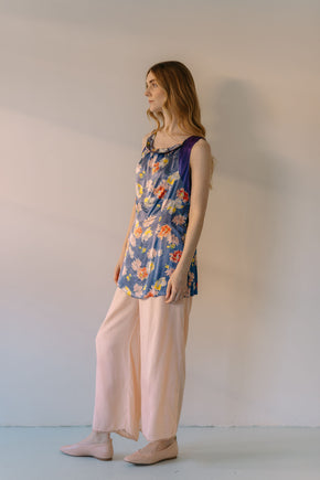 1930s G. Adida Paris floral satin beach blouse France